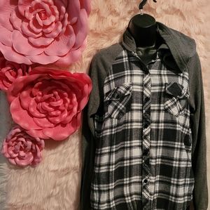 Grey/White button down with hoodie t-shirt